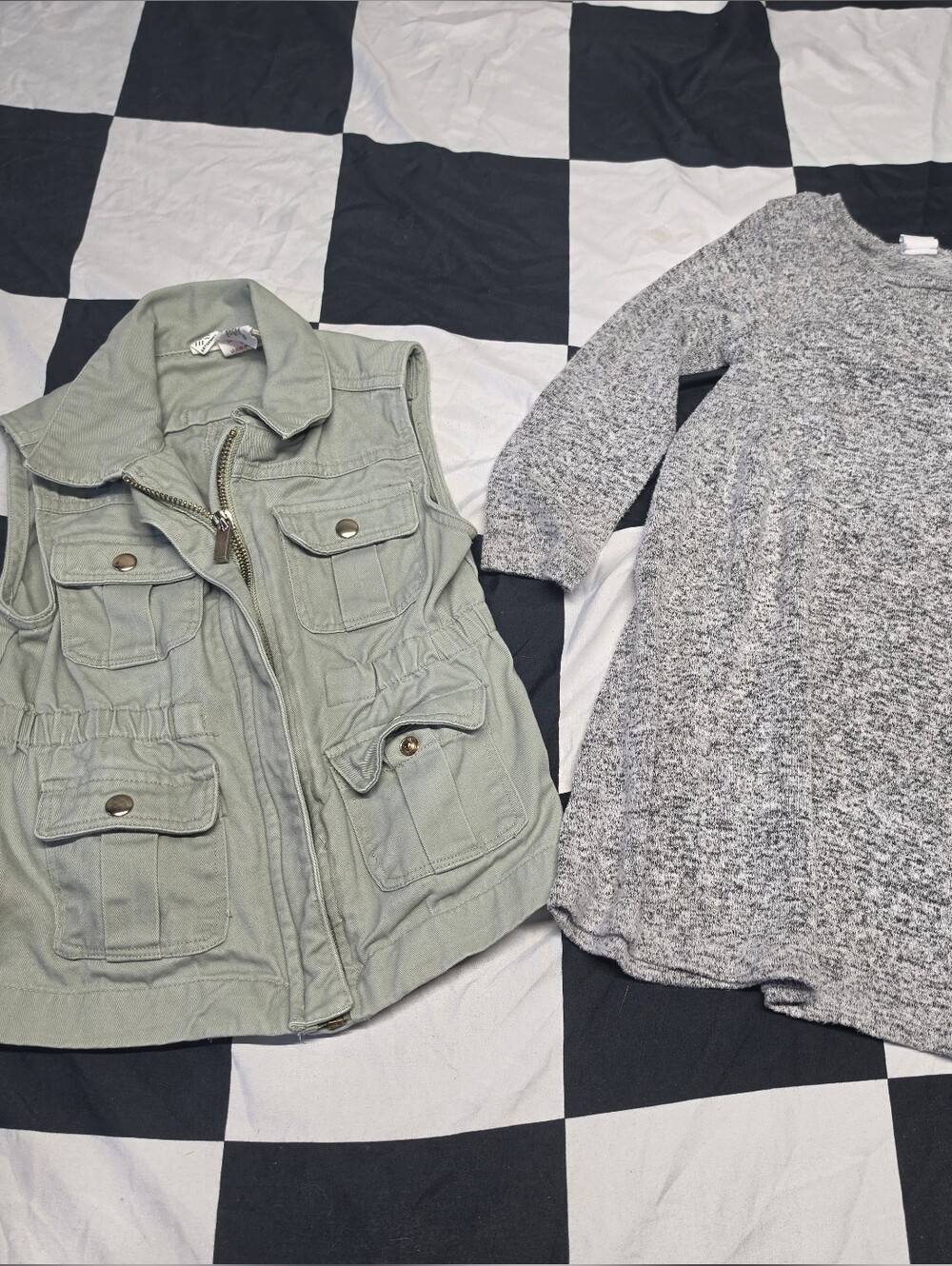 Artisan Ny Girls Sage Utility Vest and Gray Knit Dress Two-Piece Set